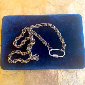 Carabiner clasp necklace on vintage rope chain.